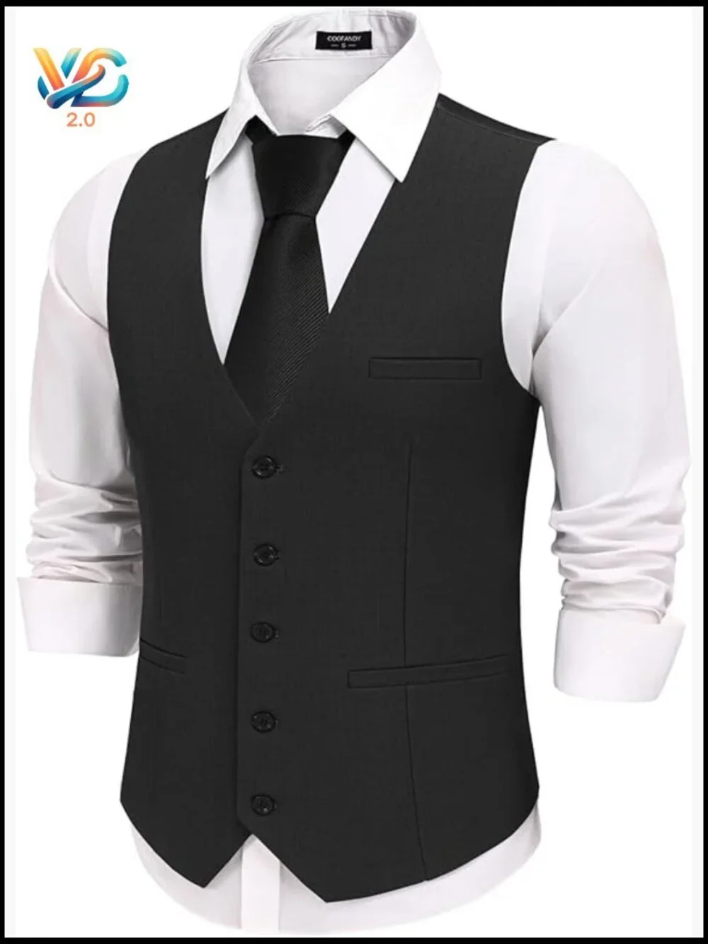 Slim Fit Formal Vest, Recycled Polyester Blend, Adjustable Straps, 5 Buttons
